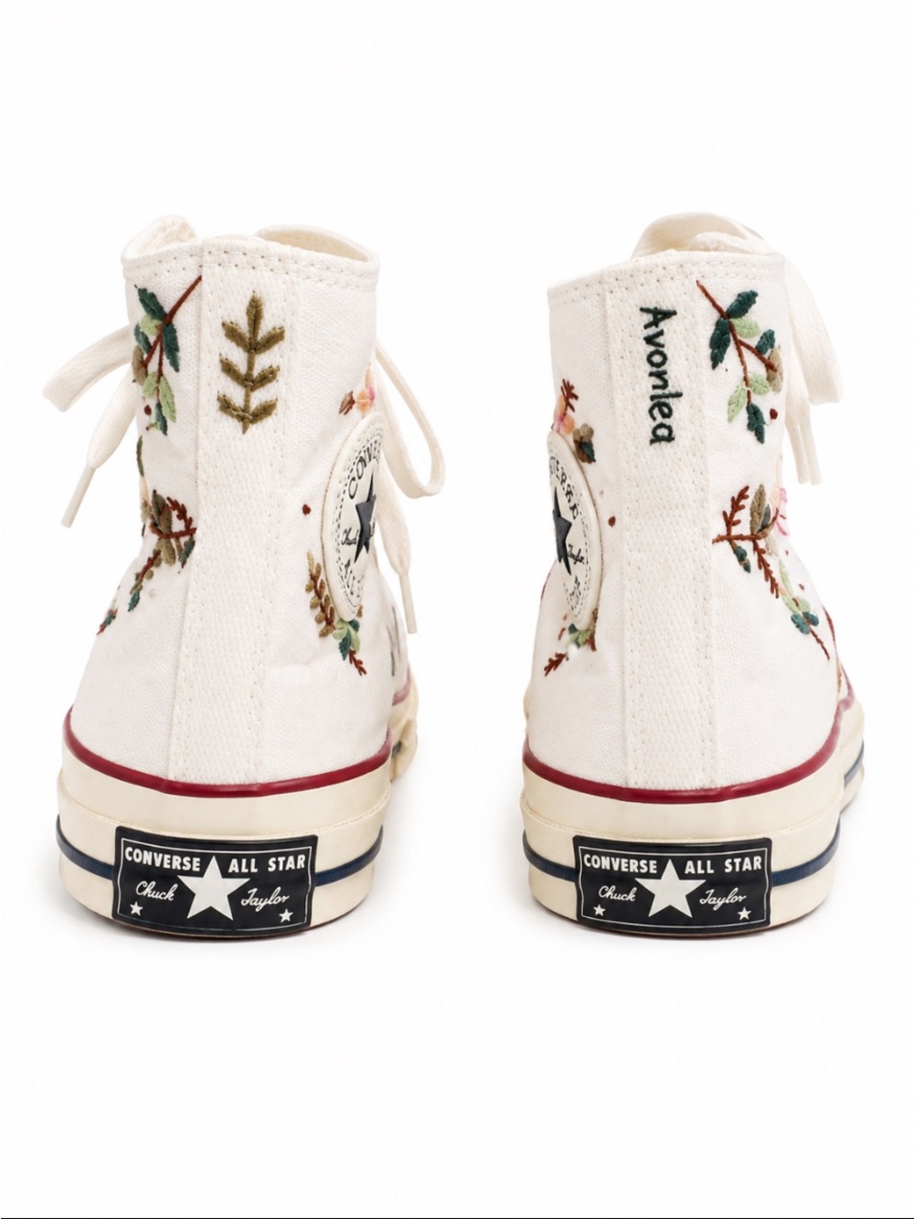 CONVERSE Chuck Taylor White High Tops Custom Embroidered 70s Floral Design Size - Picture 7 of 10